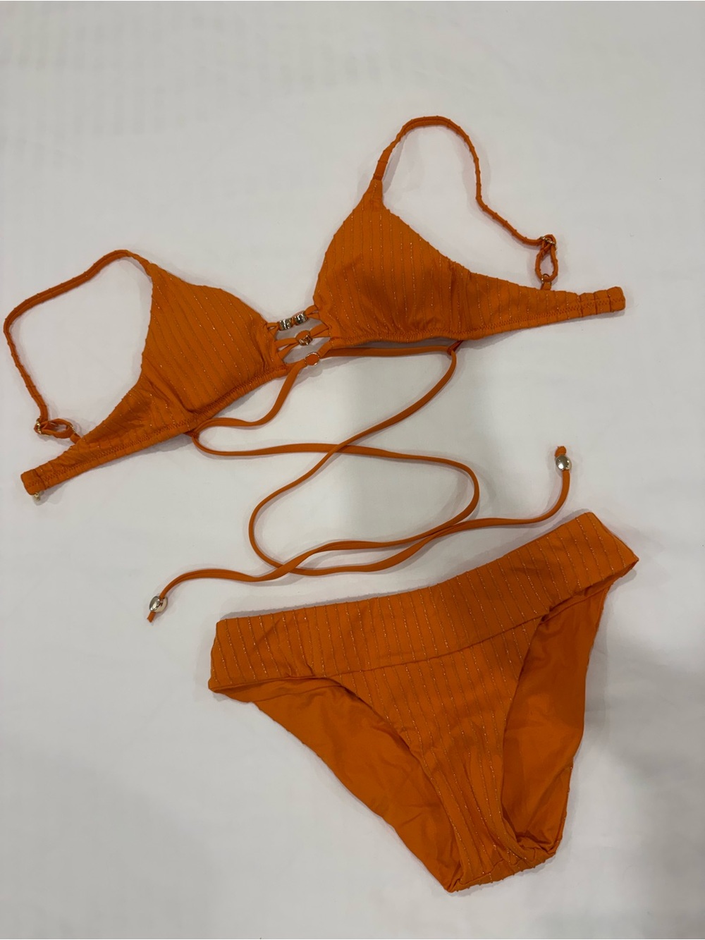 Sleek Orange Tie-Front Bikini Set XS, worn 1 time